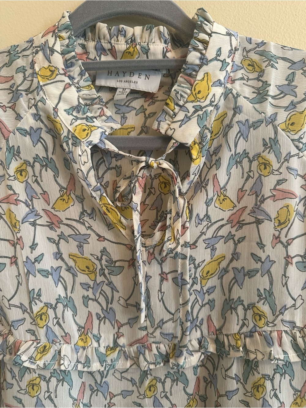 Hayden Floral Ruffle Blouse Large Flutter Sleeve Tie Neck Cottagecore 1071 - Picture 4 of 9